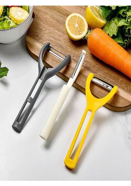 3'ü 1 Arada Paslanmaz Çelik Döner Soyucu - Çift Taraflı Bıçaklar, Üstün Meyve ve Sebze Soyucu Mutfak Soyacağı