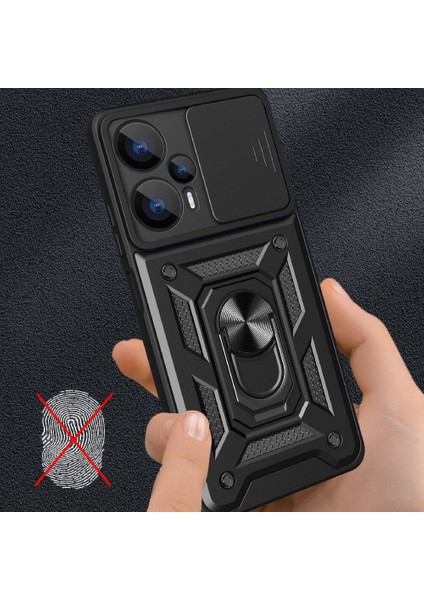 Xiaomi Poco F5 Kılıf Magnetik Standlı Kamera Korumalı Omsy Sürgülü Vega Kapak-Siyah fırsatları