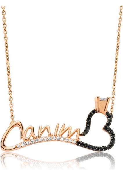 925 Ayar Gümüş Canım Yazılı Tek Taş Kalp Kadın Gümüş Kolye PT2610283