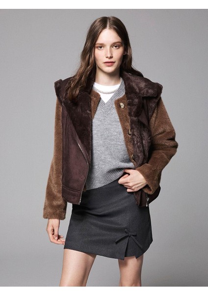 Kürklü Biker Yaka Süet Kadın Yelek (W5)