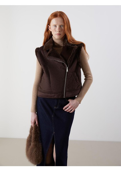 Kürklü Biker Yaka Süet Kadın Yelek (W5) fiyatları