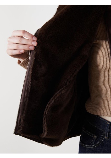 Kürklü Biker Yaka Süet Kadın Yelek (W5) indirimleri