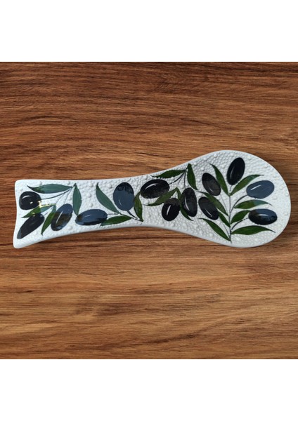El Yapımı Zeytin Dalı Desenli Noktalı Seramik Kaşıklık Kaşık Altlığı modelleri