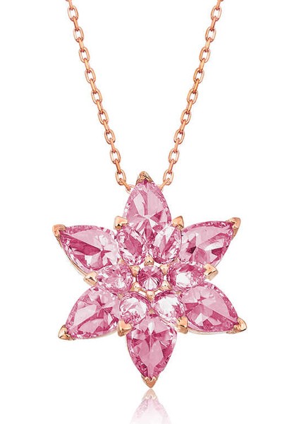 925 Ayar Gümüş Rose Pembe Lotus Çiçeği Kolye T4998