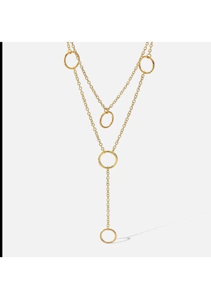 Şık ve Modern 2'li Altın Renk Zincirli Kadın Kolye