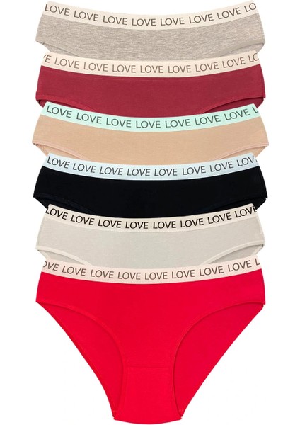 6 Adet Pamuklu Esnek Kadın Slip Bikini Külot Geniş Lastikli Baskılı