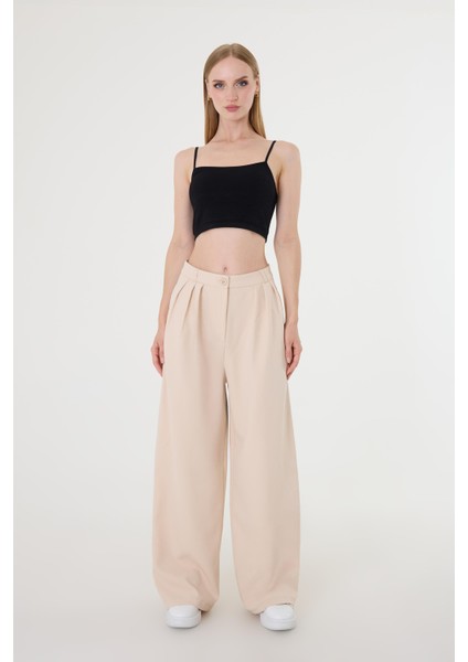 Kadın Taş Pile Detaylı Palazzo Pantolon