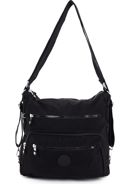 Çok Cepli Ayarlanabilir Çapraz Askılı Kadın Omuz ve Sırt Çantası Büyük Boy Günlük HV3050 Siyah
