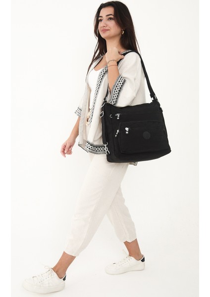 Çok Cepli Ayarlanabilir Çapraz Askılı Kadın Omuz ve Sırt Çantası Büyük Boy Günlük HV3050 Siyah fırsatları