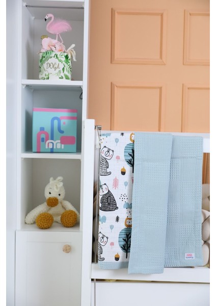 Doğa Hayvanları Mavi Yastıklı Alt Açma Minderi ve Battaniyesi, 40*70 Mat, 80X80 cm Battaniye fırsatları