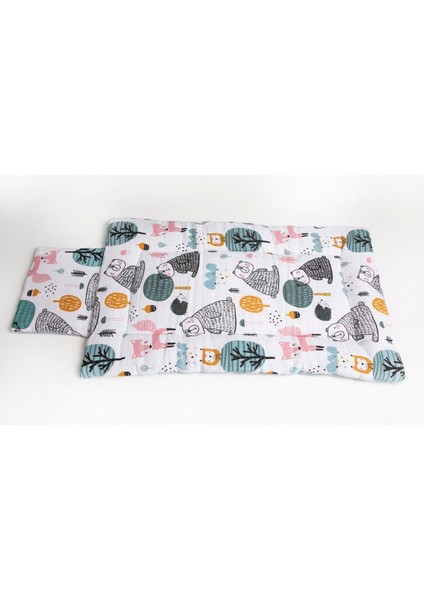 Doğa Hayvanları Mavi Yastıklı Alt Açma Minderi ve Battaniyesi, 40*70 Mat, 80X80 cm Battaniye indirimleri