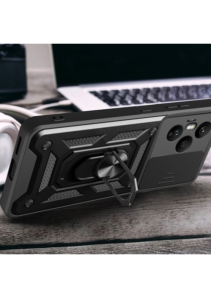 Honor 400 Pro Kılıf Magnetik Standlı Kamera Korumalı Zore Sürgülü Vega Kapak - Mavi