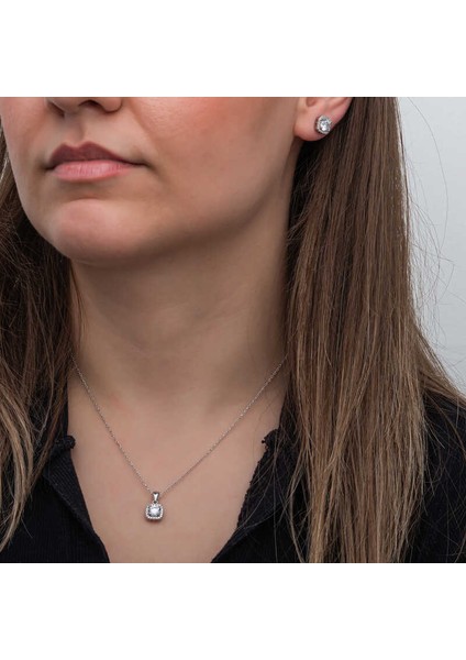 925 Ayar Gümüş Kare Montür Tek Taş Kadın Set T8606