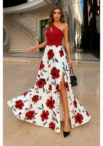 Kadın Tek Omuzdan Askılı Damla Detaylı Üst Dalgıç Alt Süprem Maxi Elbise