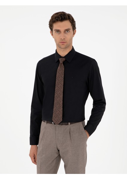 Erkek Siyah Slim Fit Uzun Kollu Gömlek 50270157-VR046