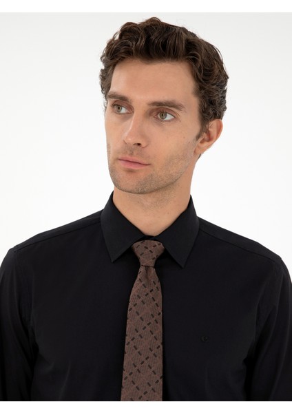 Erkek Siyah Slim Fit Uzun Kollu Gömlek 50270157-VR046 fiyatları