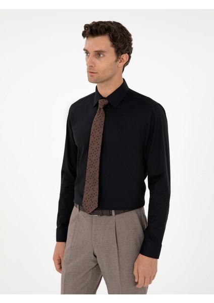 Erkek Siyah Slim Fit Uzun Kollu Gömlek 50270157-VR046 modelleri