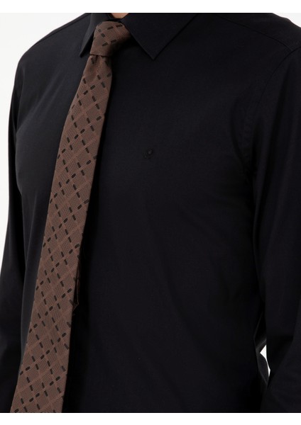 Erkek Siyah Slim Fit Uzun Kollu Gömlek 50270157-VR046