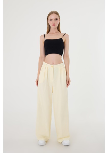 Kadın Sarı Pile Detaylı Palazzo Pantolon