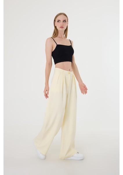 Kadın Sarı Pile Detaylı Palazzo Pantolon modelleri