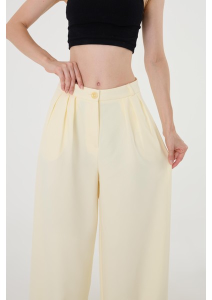 Kadın Sarı Pile Detaylı Palazzo Pantolon indirimleri