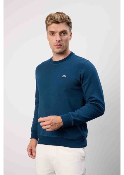 Bisiklet Yaka Regular Fit Petrol Mavi Uzun Kol indirimleri