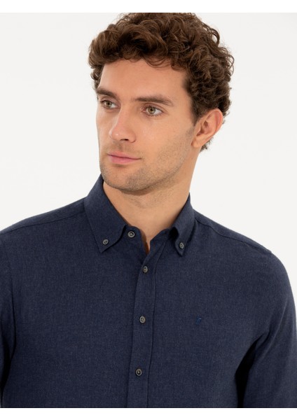 Erkek Lacivert Slim Fit Uzun Kollu Gömlek 50256919-VR033