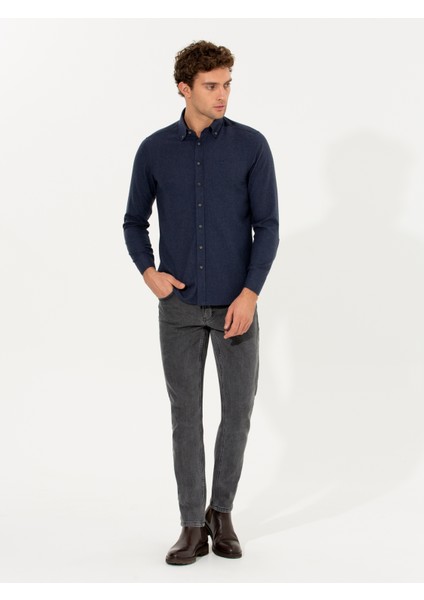 Erkek Lacivert Slim Fit Uzun Kollu Gömlek 50256919-VR033 modelleri