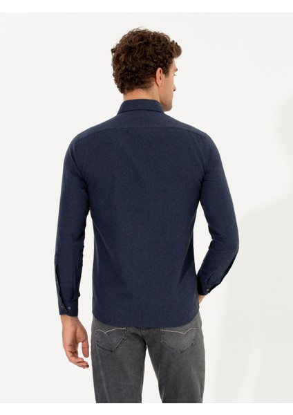 Erkek Lacivert Slim Fit Uzun Kollu Gömlek 50256919-VR033 indirimleri
