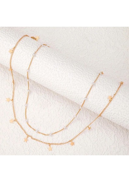 Zarif Yıldız Detaylı Altın Renk Kadın Kolye Seti modelleri