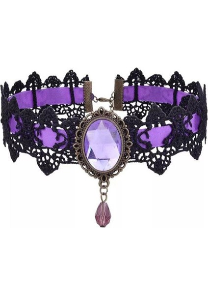 Zarif Dantel Detaylı Büyük Taşlı Kadın Kolye fiyatları