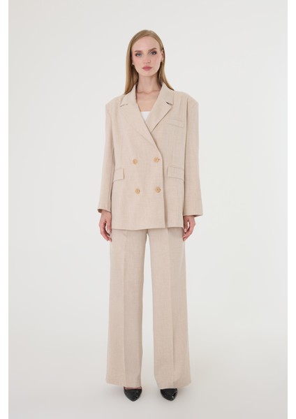 Kadın Taş Poliviskon Blazer Ceket Pantolon Takım
