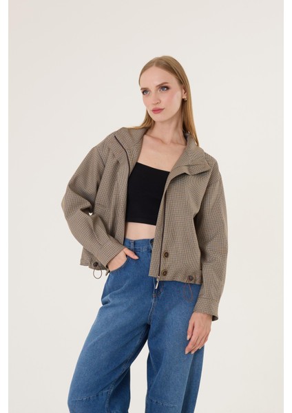 Kadın Vizon Kareli Bomber Ceket modelleri