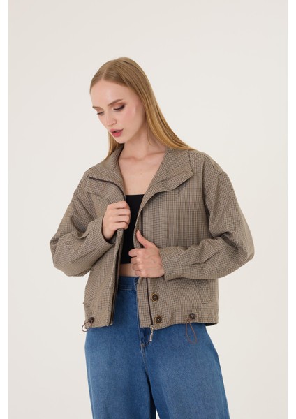 Kadın Vizon Kareli Bomber Ceket fırsatları