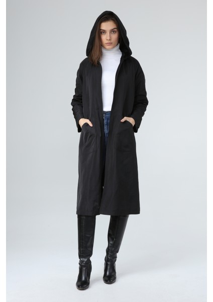 Veger Içi Kürklü Su Geçirmez Uzun Trençkot