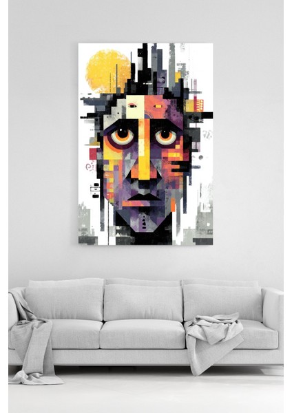 Soyut Geometrik Yüz Tablosu Dekoratif Modern Duvar Dekoru %100 Pamuk Kanvas