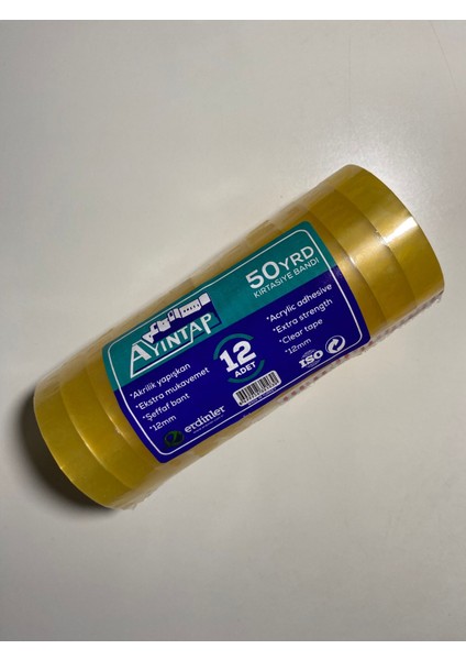 12 mm x 50 Yrd. Şeffaf Ofis Para Bandı 12 Li Paket