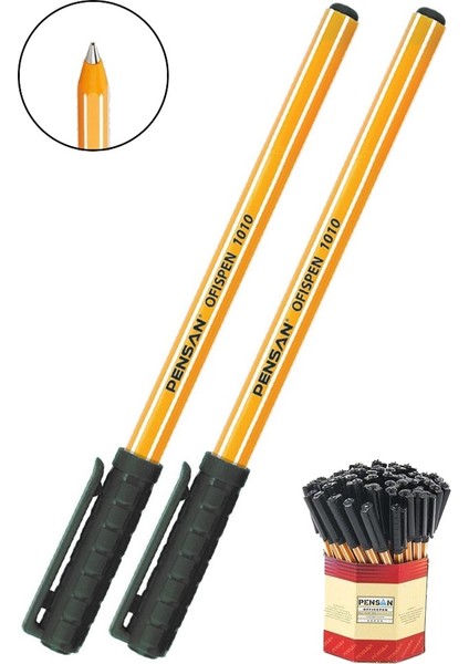 Siyah Tükenmez Kalem 1010 1.0mm 2 Adet Pensan Büro Ofispen Büro Plastik Kapaklı Tükenmez Kalem