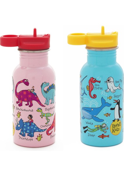 2'li 400ML Pipetli Paslanmaz Çelik Matara Pink Dino - Ocean