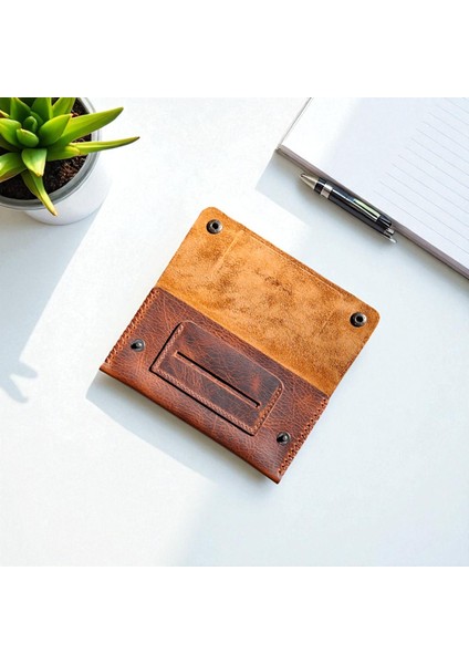 Kahve Taba Tütün Kesesi Cüzdan Tütün Çantası Hakiki Deri 17 x 8.5 cm Özel Dikişli Tütünlük modelleri