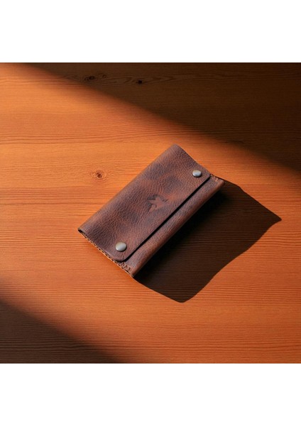 Kahve Taba Tütün Kesesi Cüzdan Tütün Çantası Hakiki Deri 17 x 8.5 cm Özel Dikişli Tütünlük