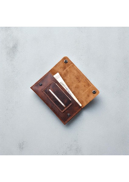Kahve Taba Tütün Kesesi Cüzdan Tütün Çantası Hakiki Deri 17 x 8.5 cm Özel Dikişli Tütünlük