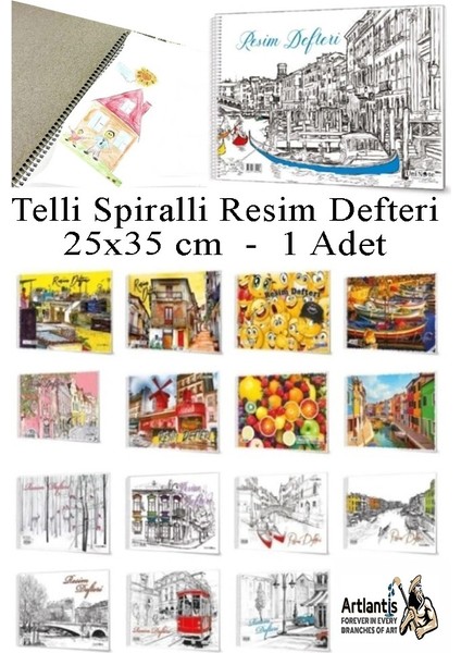 Telli Resim Defteri 15 Yaprak 25X35 cm 1 Adet Artlantis Spiralli Orta Boy Telli Resim Defteri Karton Kapak 110 gr Okul