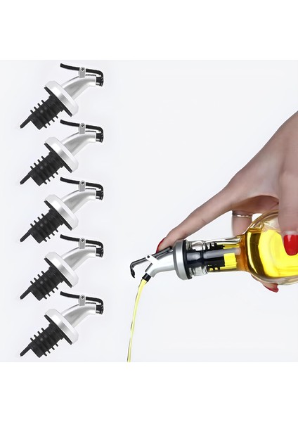 5'li Sızdırmaz Yağdanlık ve Şişe Tıpası Seti - Damlama Yapmaz Paslanmaz Uçlu Yağ Sirke Şarap Dökücü Aparat