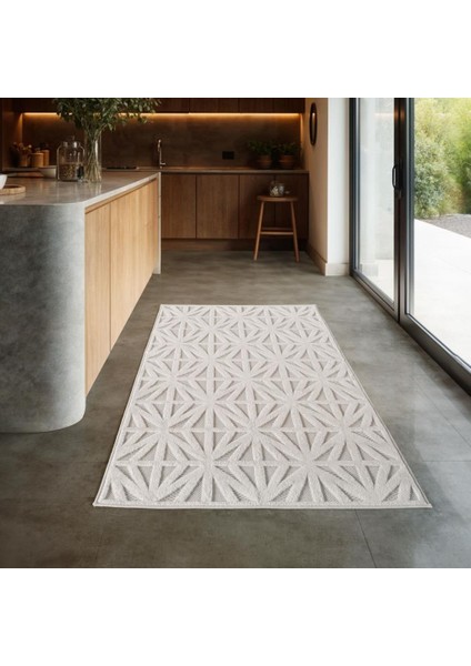 Modern Krem Renkli Zigzag Desenli Bohem Salon Mutfak Mekan Teras Balkon Oda ve Çocuk Halısı Oymalı Halı modelleri