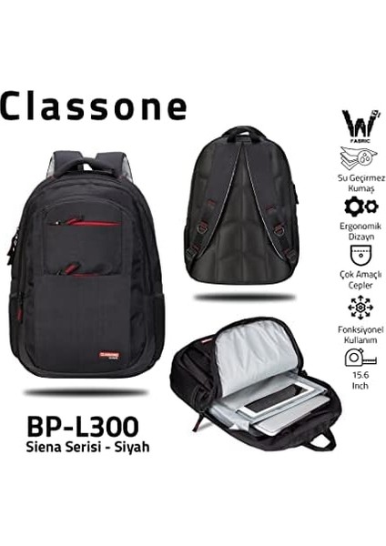 BP-L300 Siena Serisi 13-14-15.6 Inç Uyumlu Notebook Çantası, Siyah fiyatları