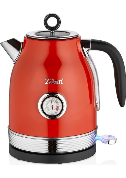 60'lı Yılların Retro Su Isıtıcısı, 1,7 LITRE,%100 Bpa Içermez, 2000 Watt, Paslanmaz Çelik Iç Kısım, Analog Sıcaklık Göstergeli, Çay Makinesi, Otomatik Kapanma, Gösterge Lambası