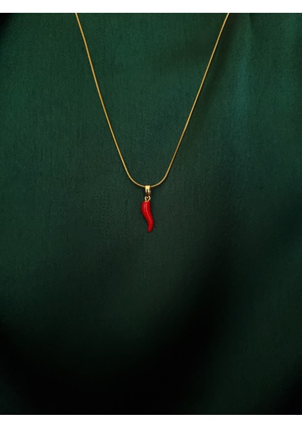 Gold Renk Kırmızı Şans Biberi Paslanmaz Çelik Kolye modelleri