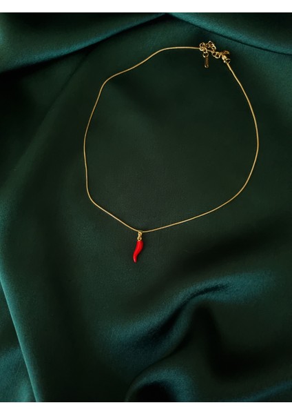 Gold Renk Kırmızı Şans Biberi Paslanmaz Çelik Kolye fırsatları