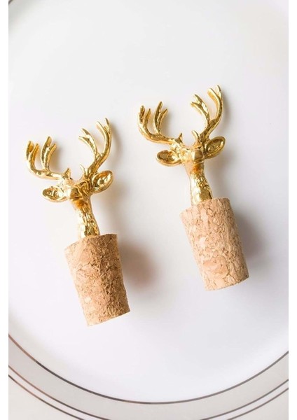 Altın Geyik Figür Mantarlı Tıpa 2 Adet Renkli ST00318